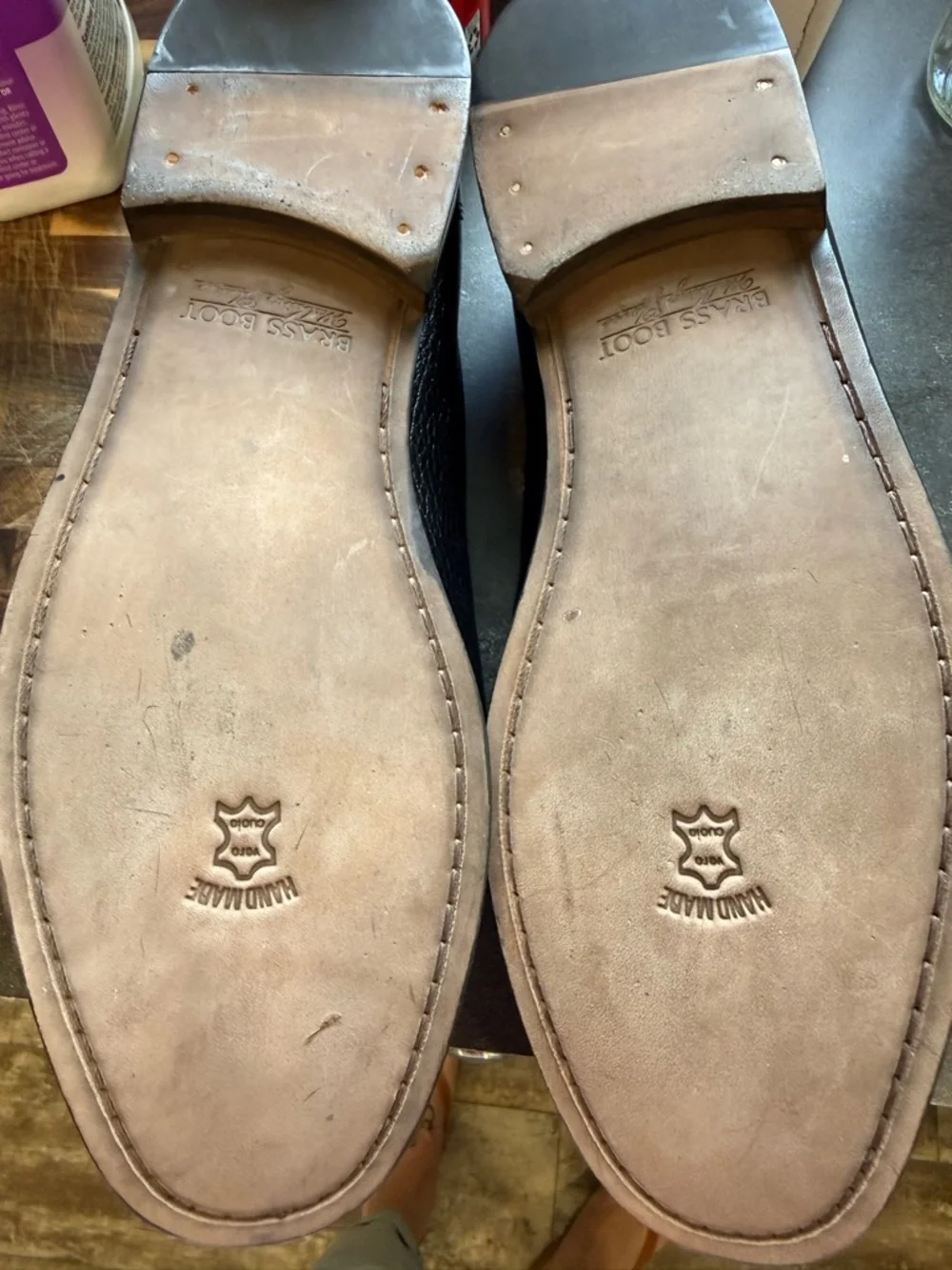 brass boot leather slip on shoes Size 11 M